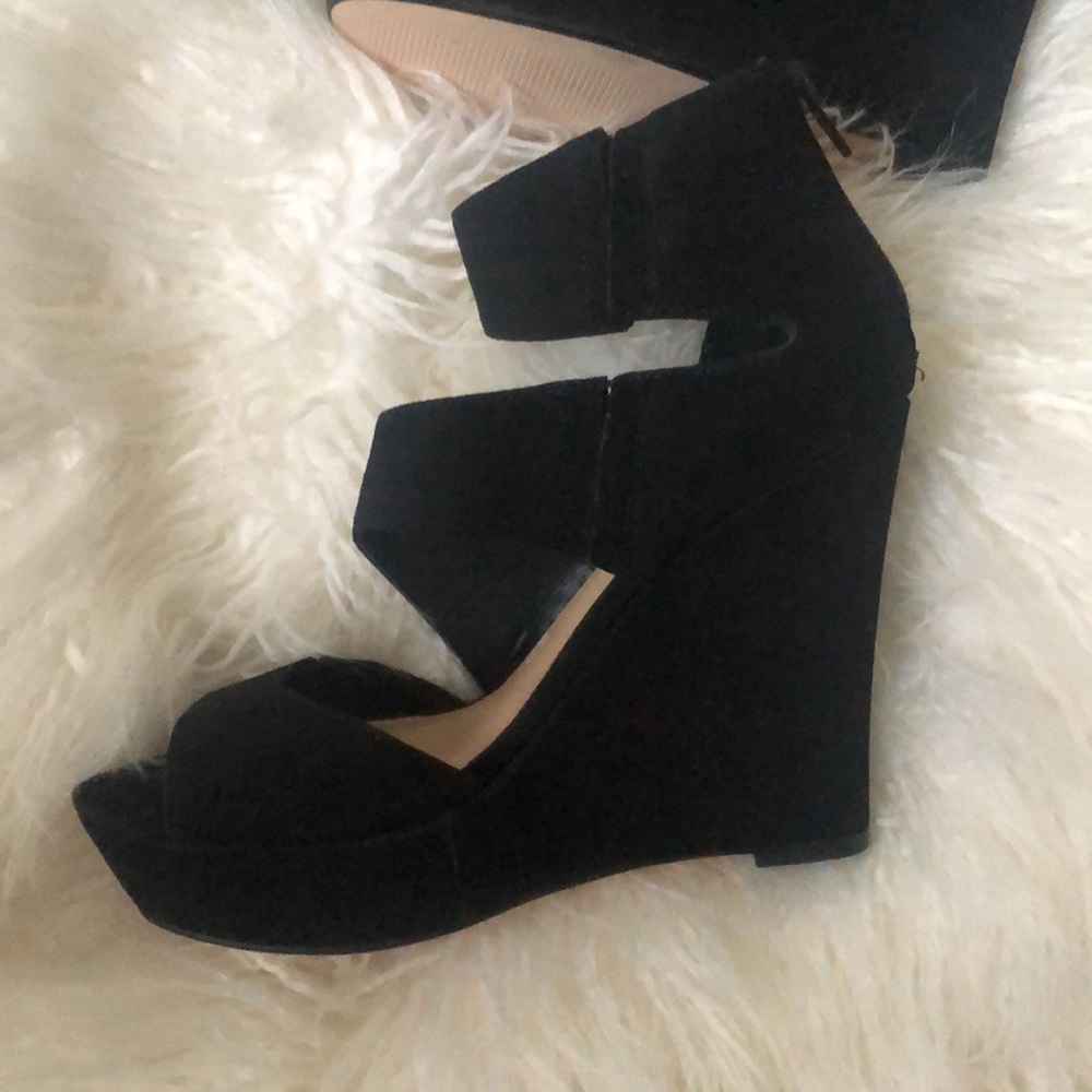 Steve Madden Womens Essex Suede Open Toe Casual Platform Black Suede - Picture 4 of 8